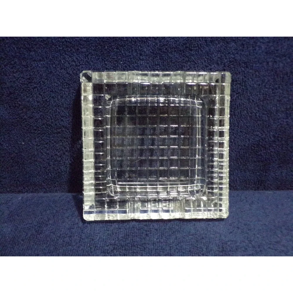 Art Deco Heavy Crystal Glass Square Checkered or Gridded Pattern Ashtray 5 3/4
